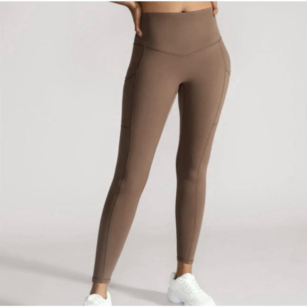 Popflex Supersculpt Leggings Pockets Chocolate Brown Sz Small 27” Inseam Gym